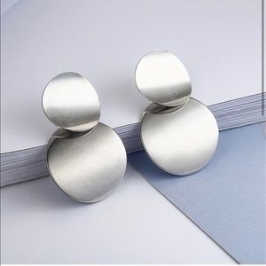 Minimalist Silver tone Disc Dangle Earrings
